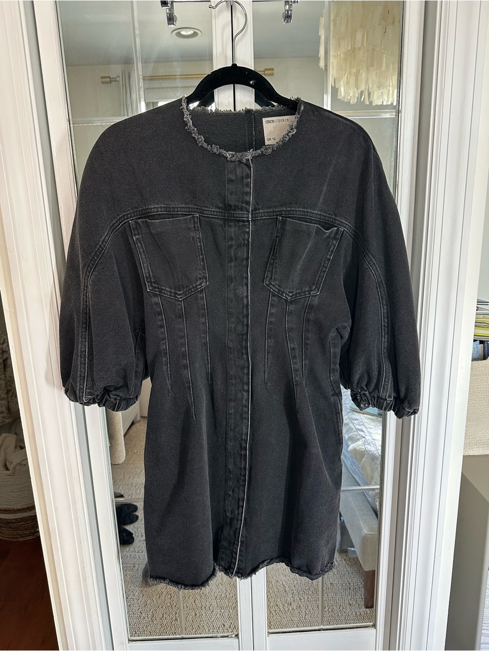 ASOS Black Denim Puff Sleeve Shirt Dress